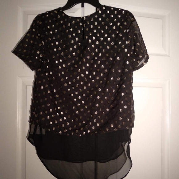 DKNY Layered-Look Metallic Top Black Gold polkadot - Picture 1 of 5